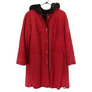 Vintage Forecaster Womens Jacket SZ 11/12 Maroon Black Long Winter Fur Lined